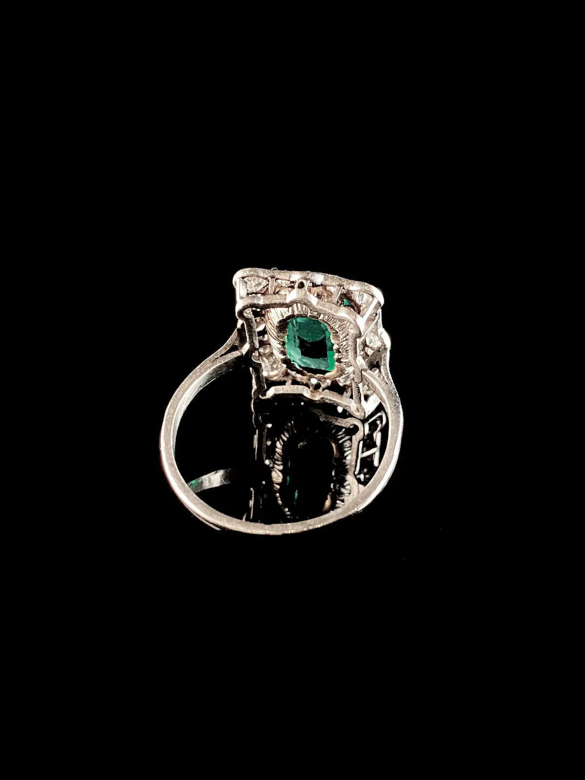 Antique Art Deco Platinum 3.10ct Emerald and Diamond Cluster Ring, Circa 1920