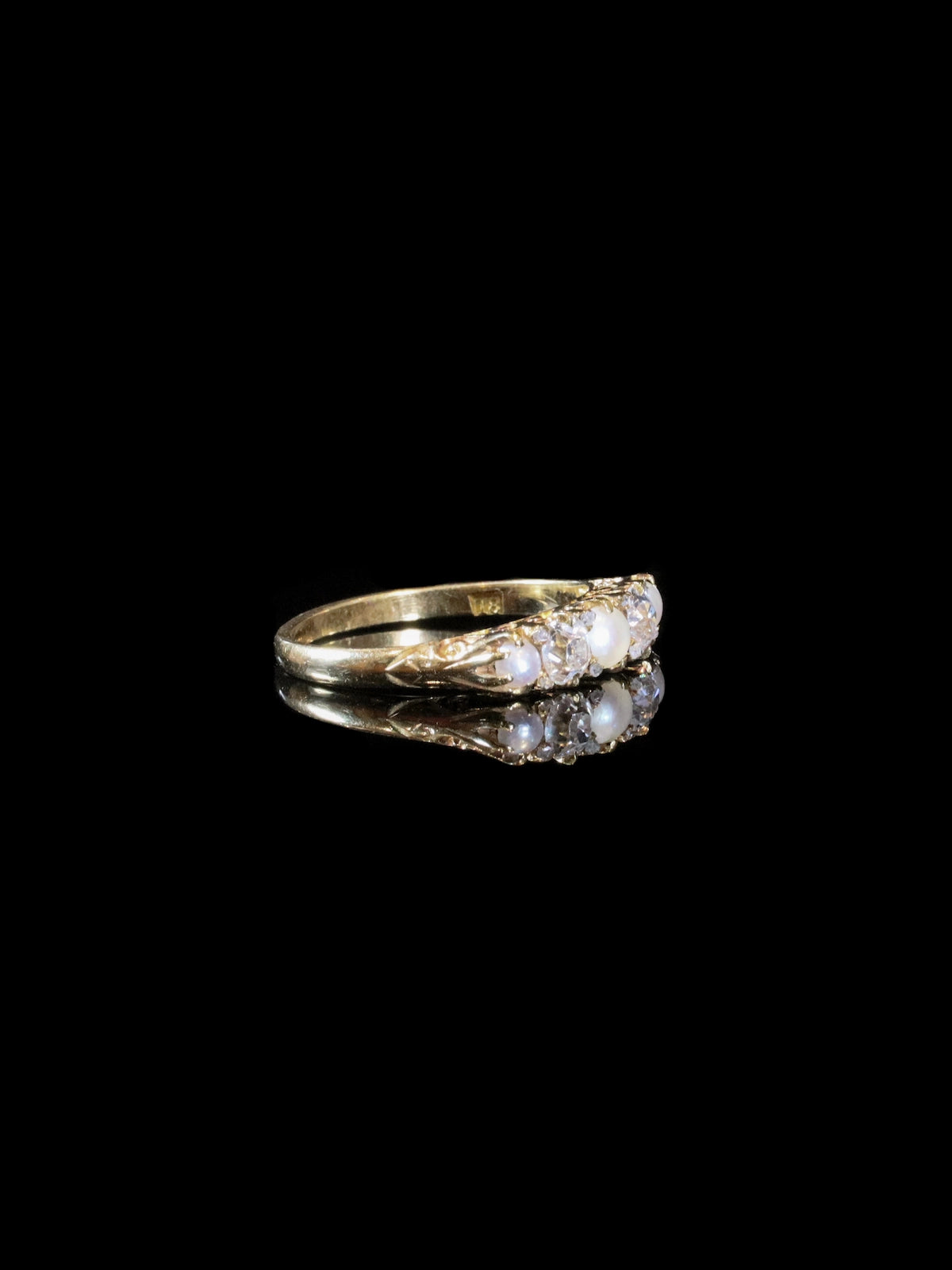Antique 18ct Yellow Gold Pearl and Diamond Five-Stone Ring