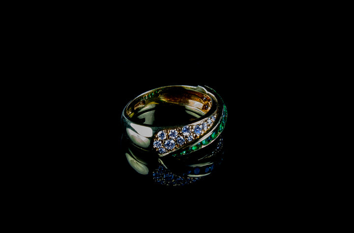 18ct Yellow Gold Emerald and Diamond Twist Dress Ring