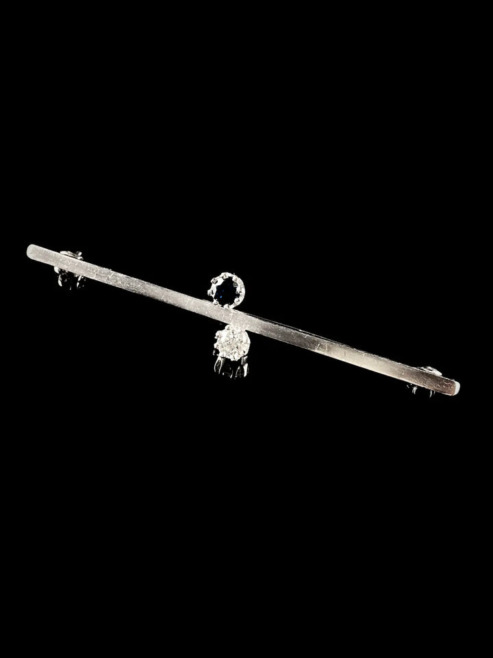 Vintage Platinum Diamond and Sapphire Bar Brooch by Cropp &Farr