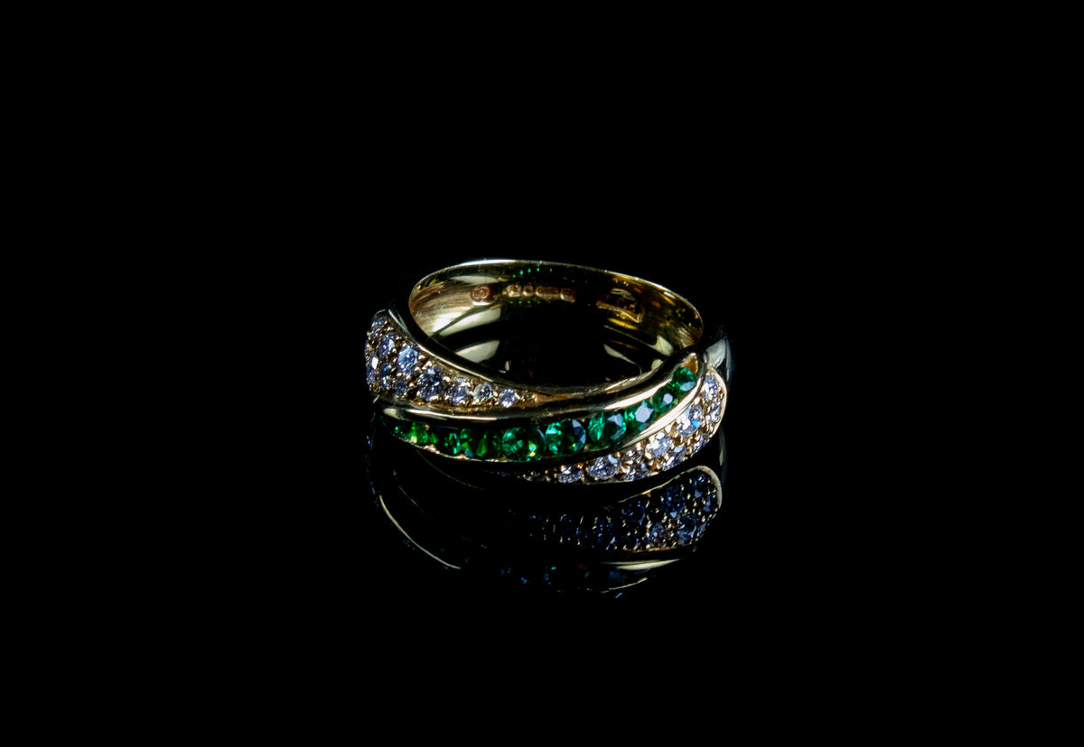 18ct Yellow Gold Emerald and Diamond Twist Dress Ring