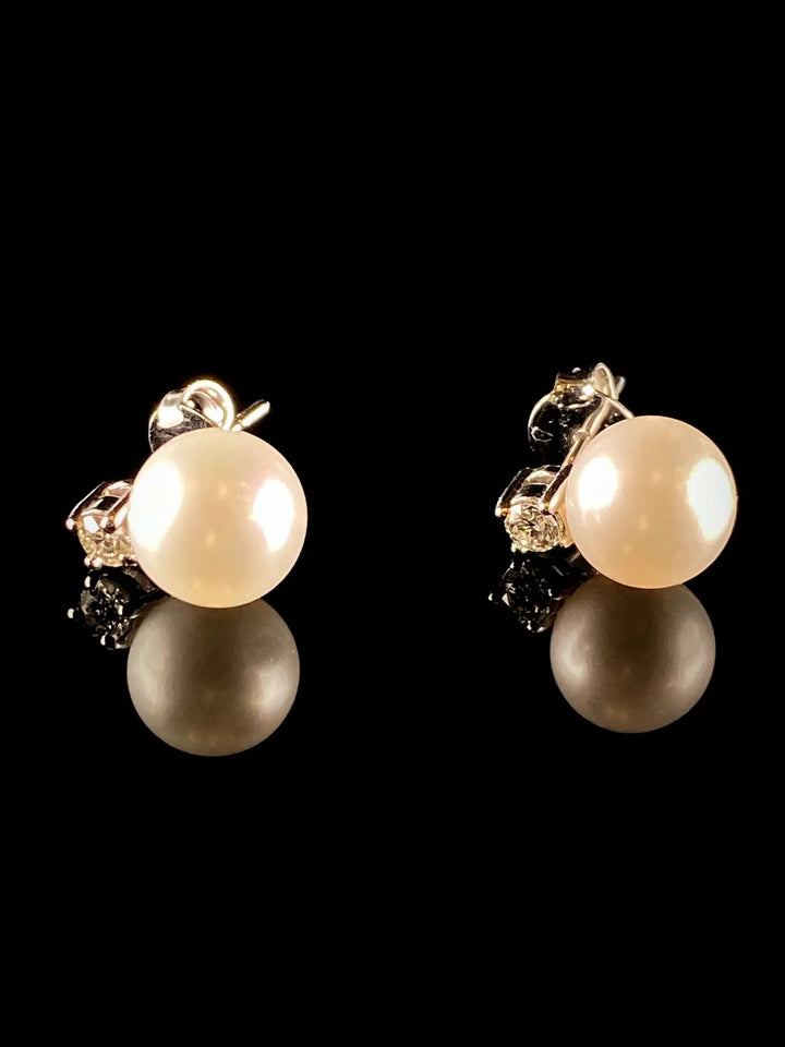 18ct White Gold Pearl and Diamond Stud Earrings, 0.20ct