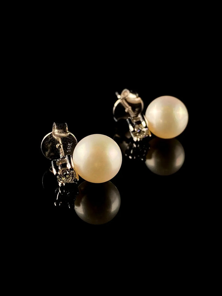 18ct White Gold Pearl and Diamond Earrings, 0.16ct