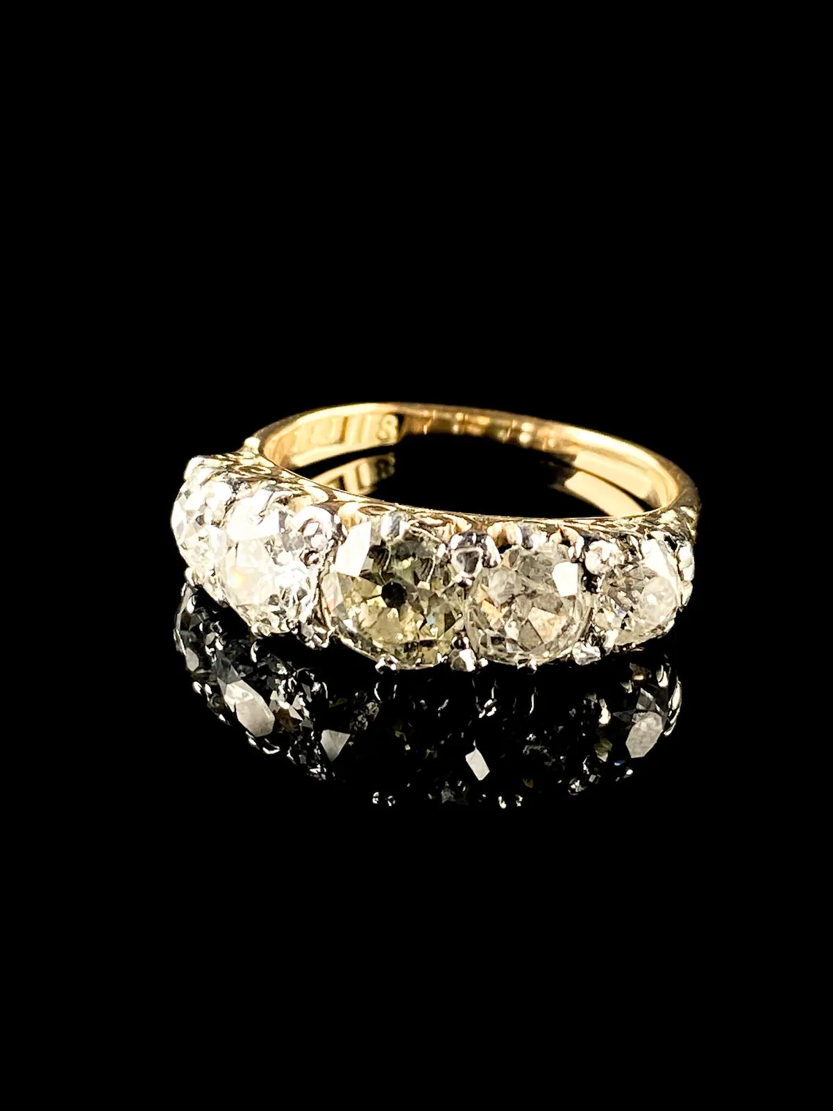 Antique Victorian 18ct Gold and Silver Five Stone 2.15ct Diamond Ring, Circa 1870