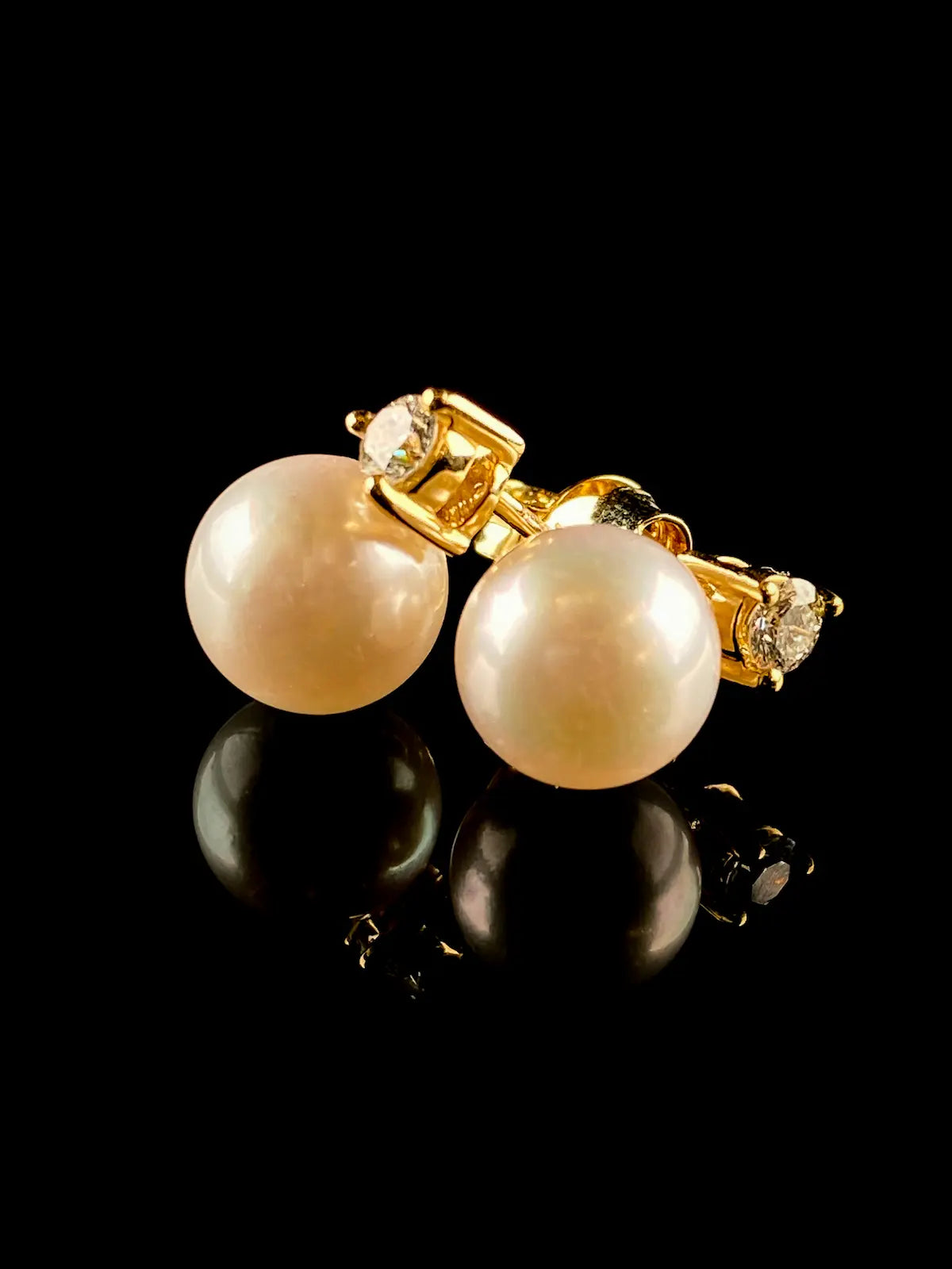 18ct Yellow Gold Akoya Pearl and 0.20ct Diamond Earrings