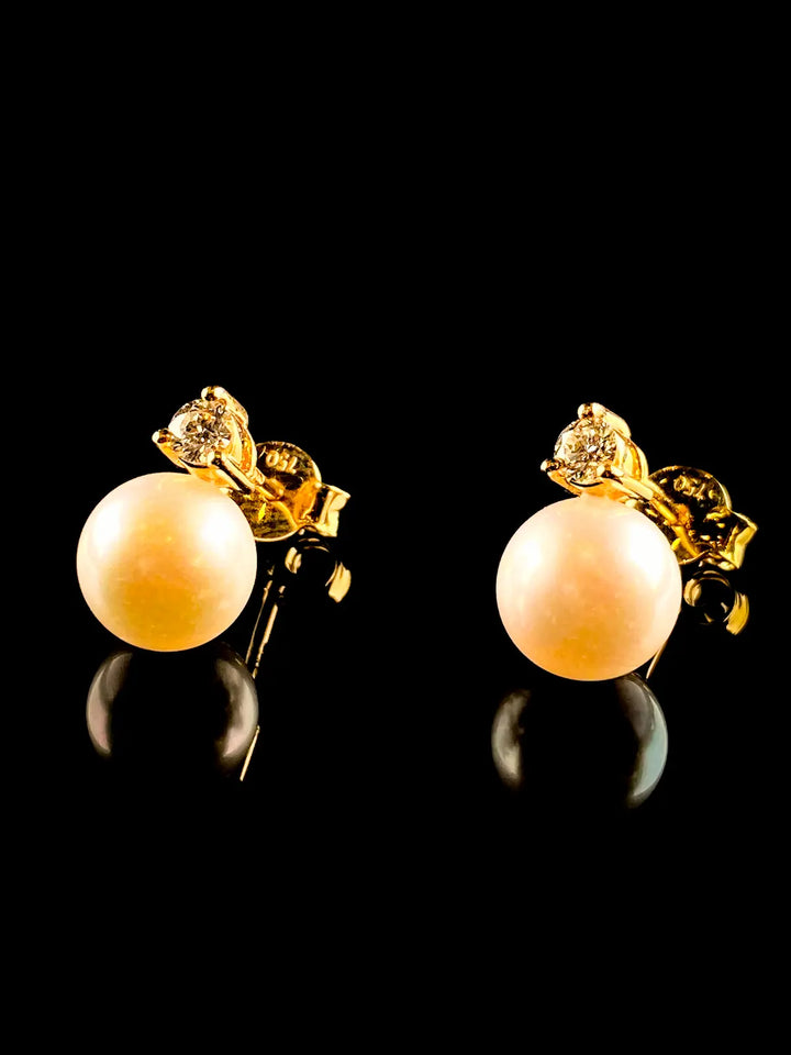 18ct Yellow Gold Akoya Pearl and 0.20ct Diamond Earrings