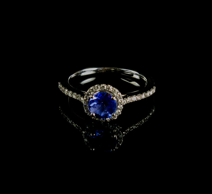 18ct Gold Diamond and Round 1.00ct Tanzanite Cluster Ring