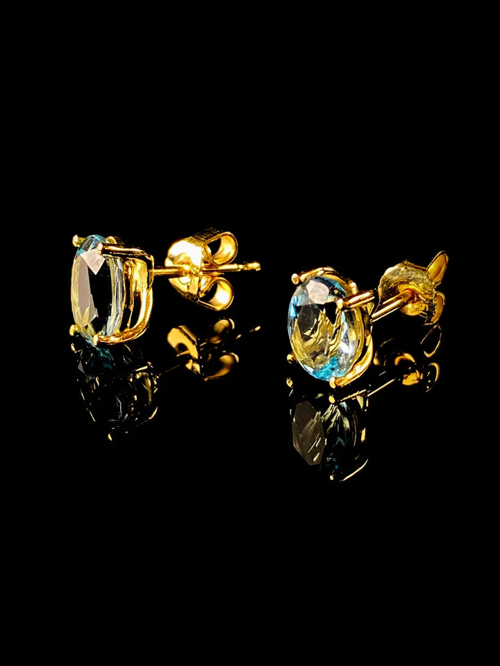 18ct Yellow Gold Oval Aquamarine Stud Earrings, 2.38ct