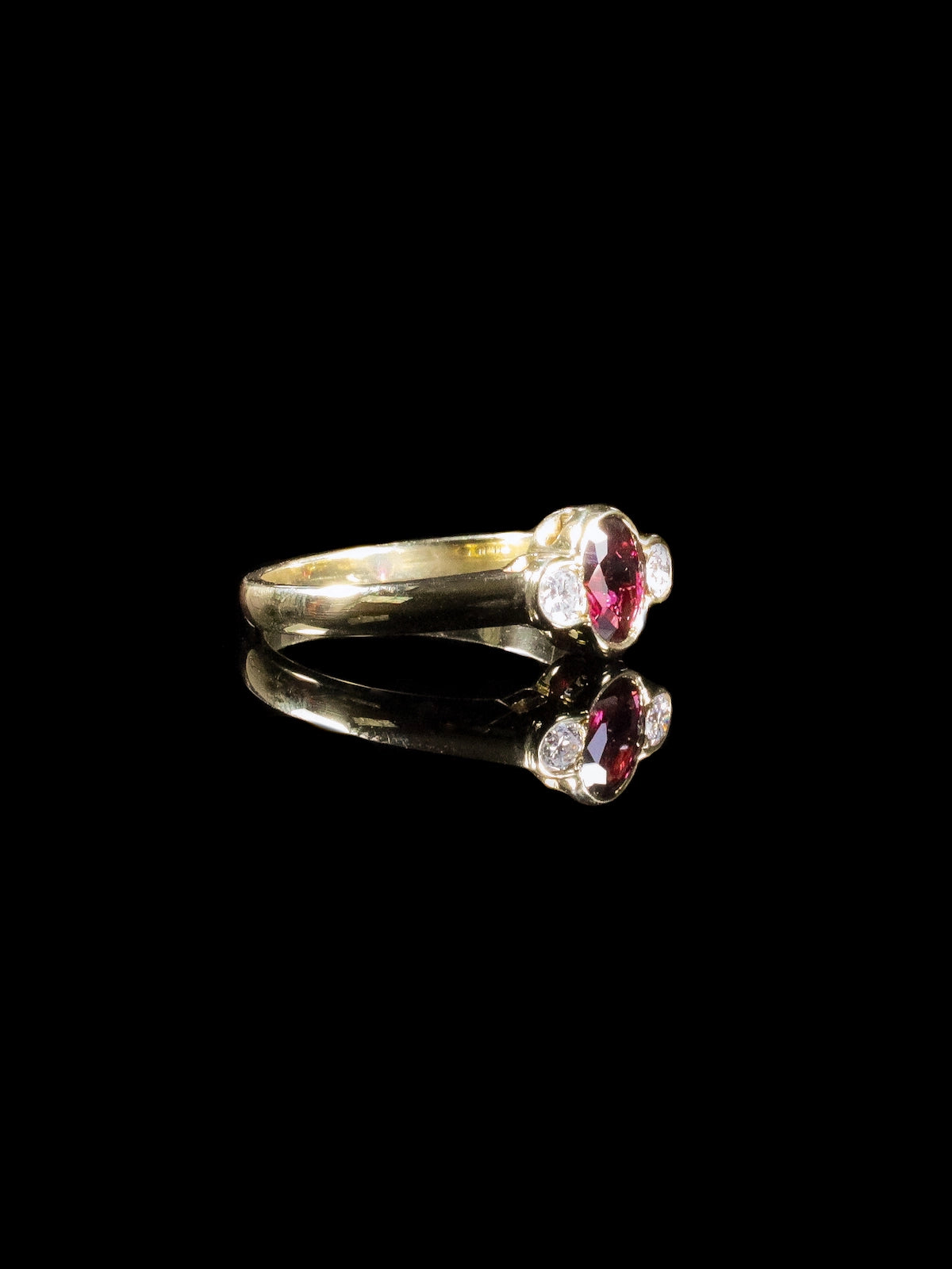 18ct Yellow Gold Three Stone 0.96ct Ruby and Diamond Ring
