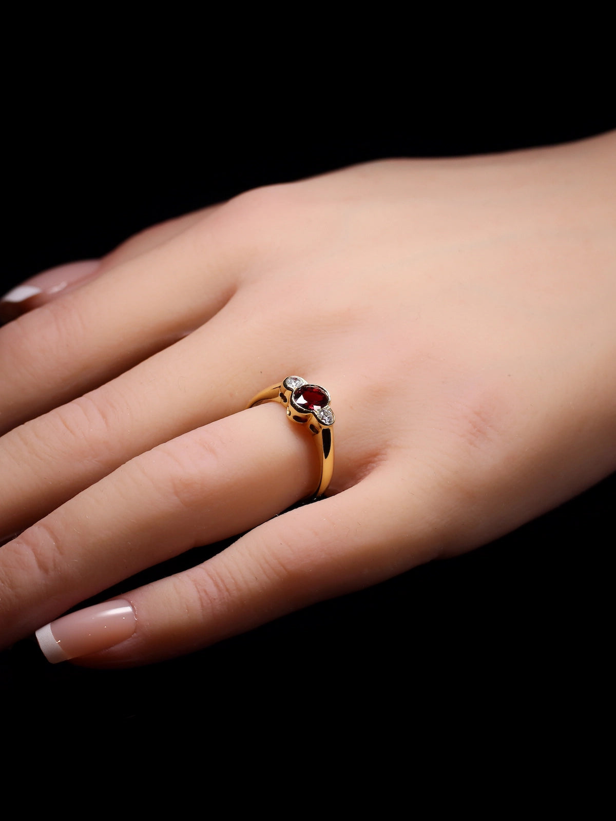 18ct Yellow Gold Three Stone 0.96ct Ruby and Diamond Ring