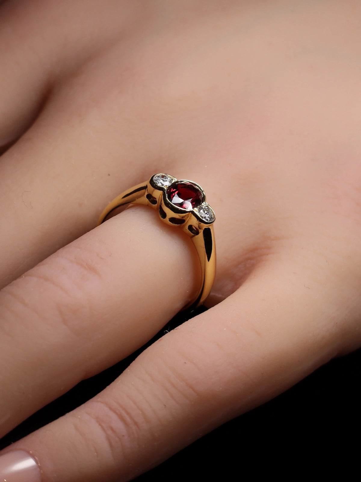 18ct Yellow Gold Three Stone 0.96ct Ruby and Diamond Ring