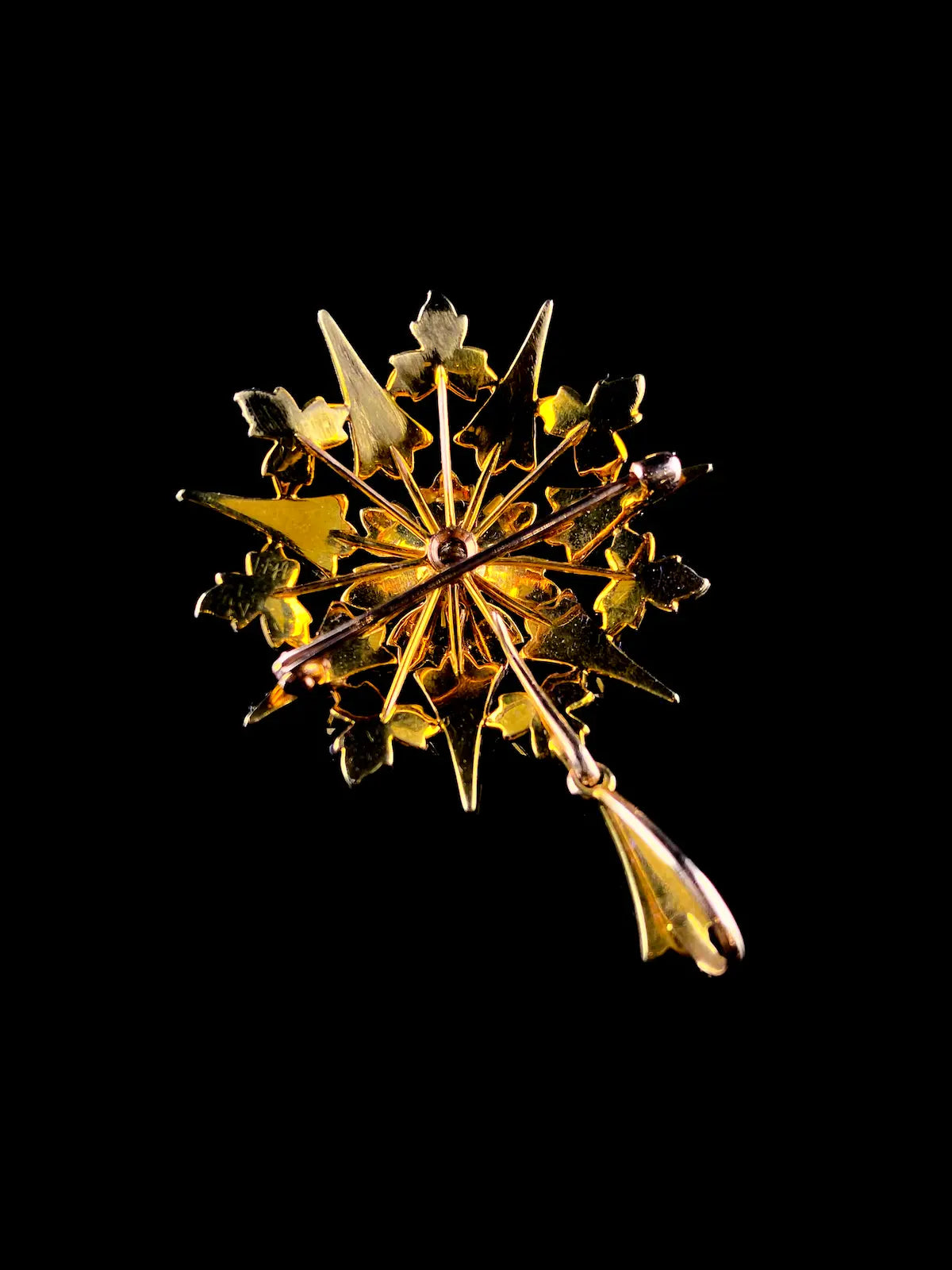 Antique Victorian 15ct Yellow Gold Starburst Diamond and Pearl Brooch/Pendant