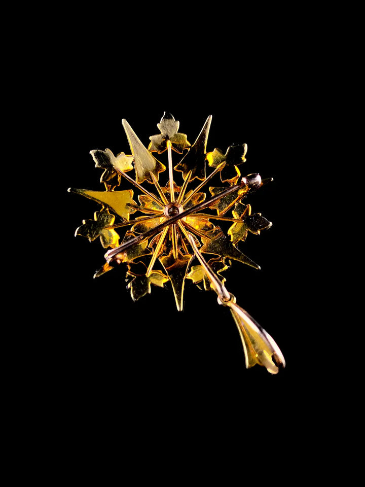 Antique Victorian 15ct Yellow Gold Starburst Diamond and Pearl Brooch/Pendant