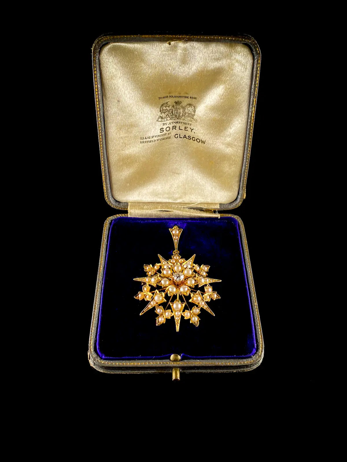 Antique Victorian 15ct Yellow Gold Starburst Diamond and Pearl Brooch/Pendant