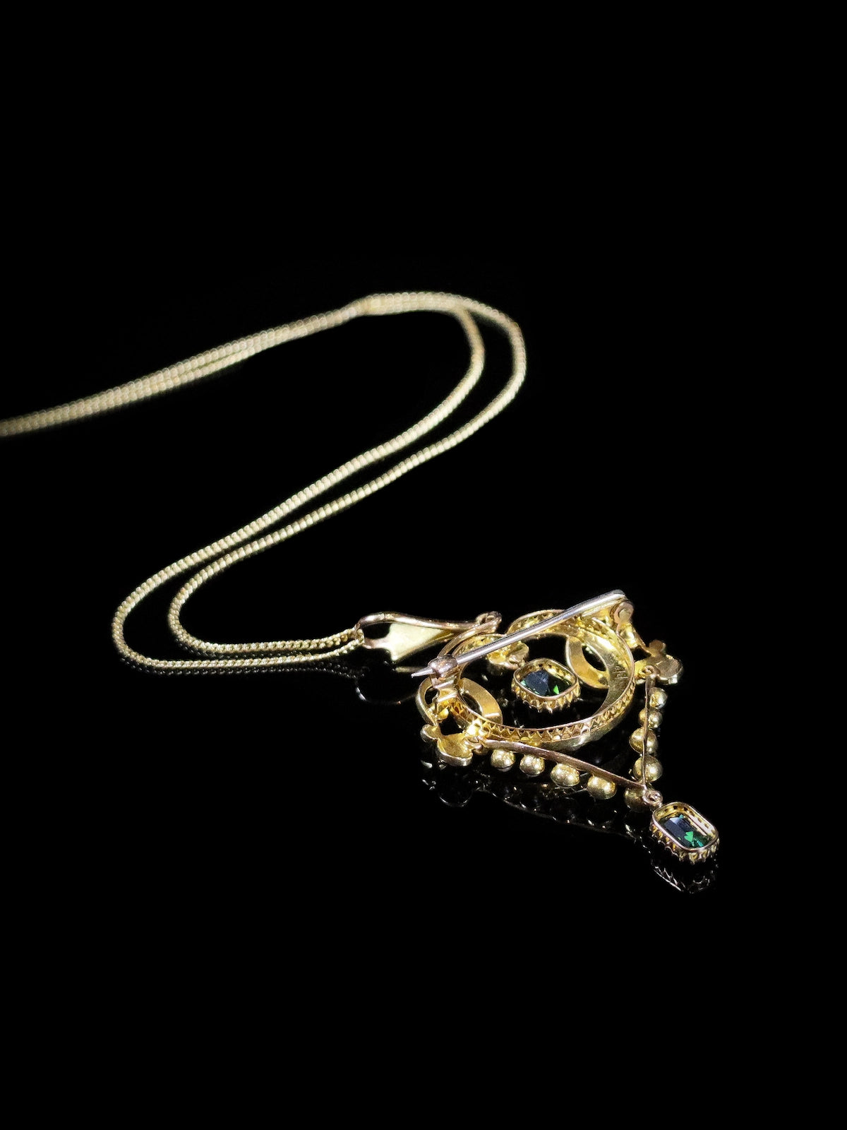 Antique 15ct Yellow Gold Green Tourmaline and Pearl Pendant