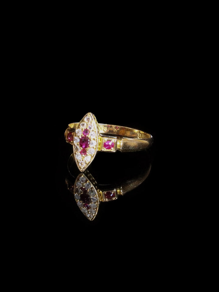 Victorian 18ct Gold Ruby and Diamond Marquise Cluster Ring