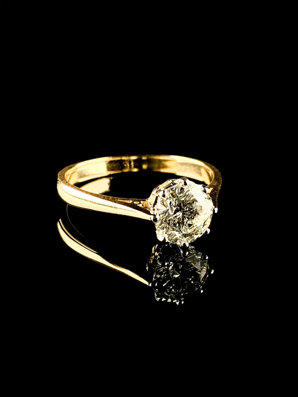 18ct Yellow Gold and Platinum Solitaire Diamond Ring, 1.42ct