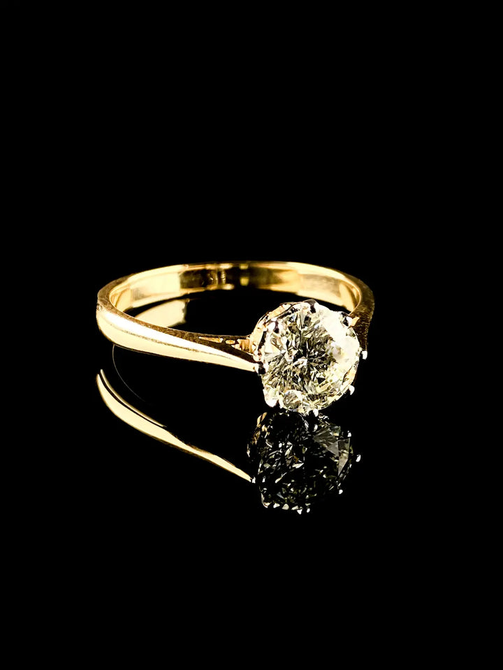 18ct Yellow Gold and Platinum Solitaire Diamond Ring, 1.42ct