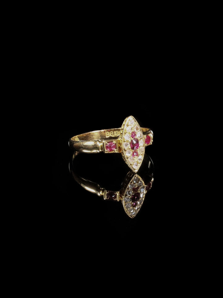 Victorian 18ct Gold Ruby and Diamond Marquise Cluster Ring