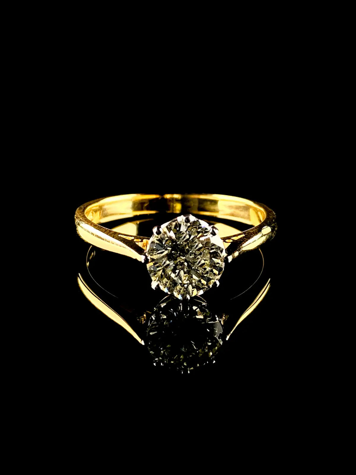 18ct Yellow Gold and Platinum Solitaire Diamond Ring, 1.42ct