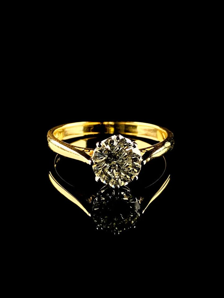 18ct Yellow Gold and Platinum Solitaire Diamond Ring, 1.42ct