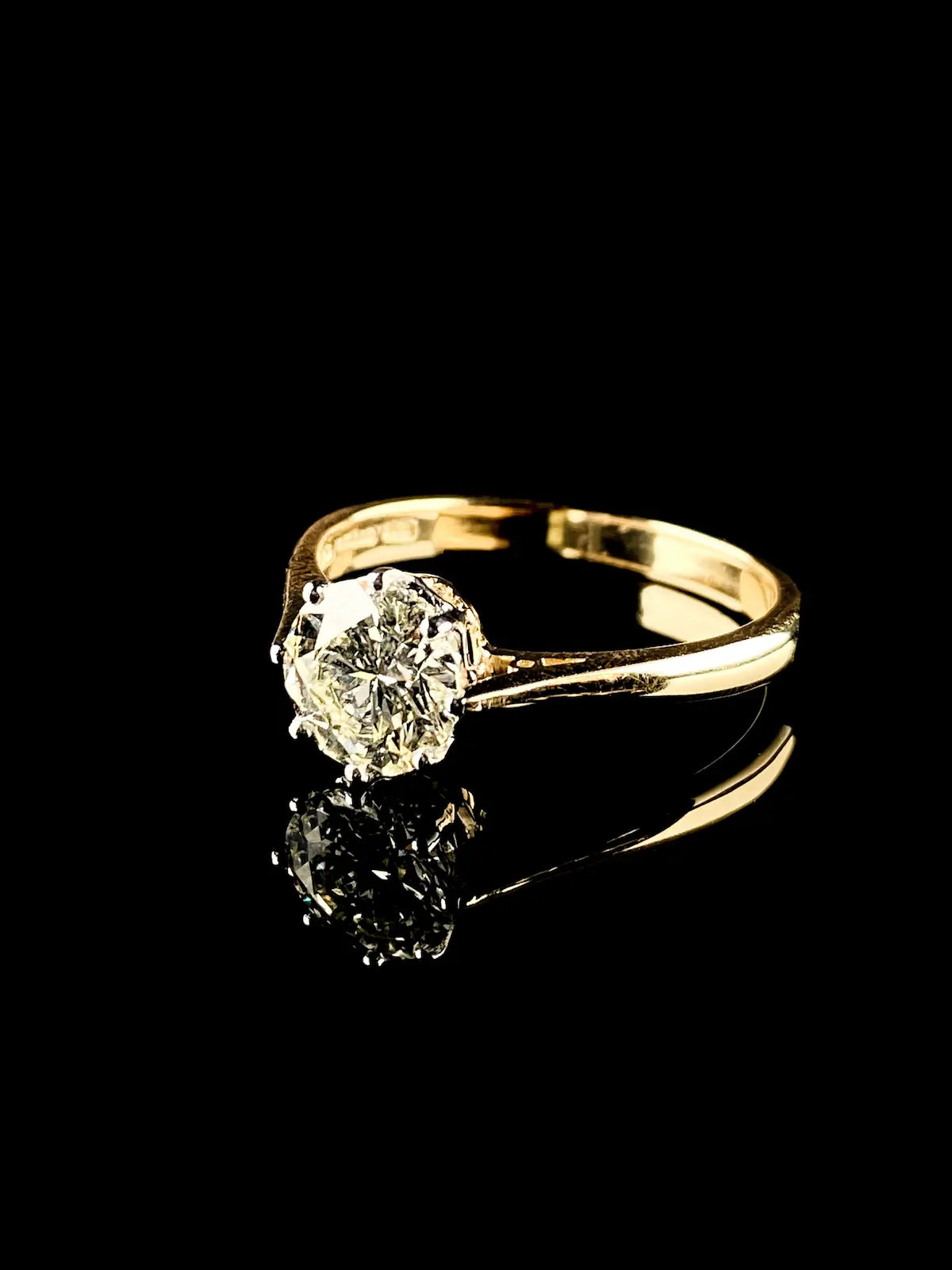 18ct Yellow Gold and Platinum Solitaire Diamond Ring, 1.42ct