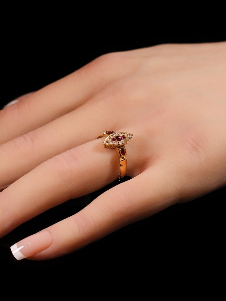 Victorian 18ct Gold Ruby and Diamond Marquise Cluster Ring
