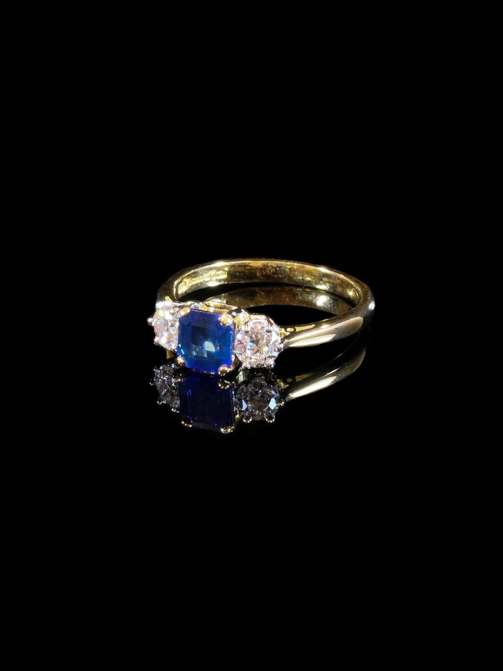 18ct Gold and Platinum Square Sapphire and Diamond Trilogy Ring