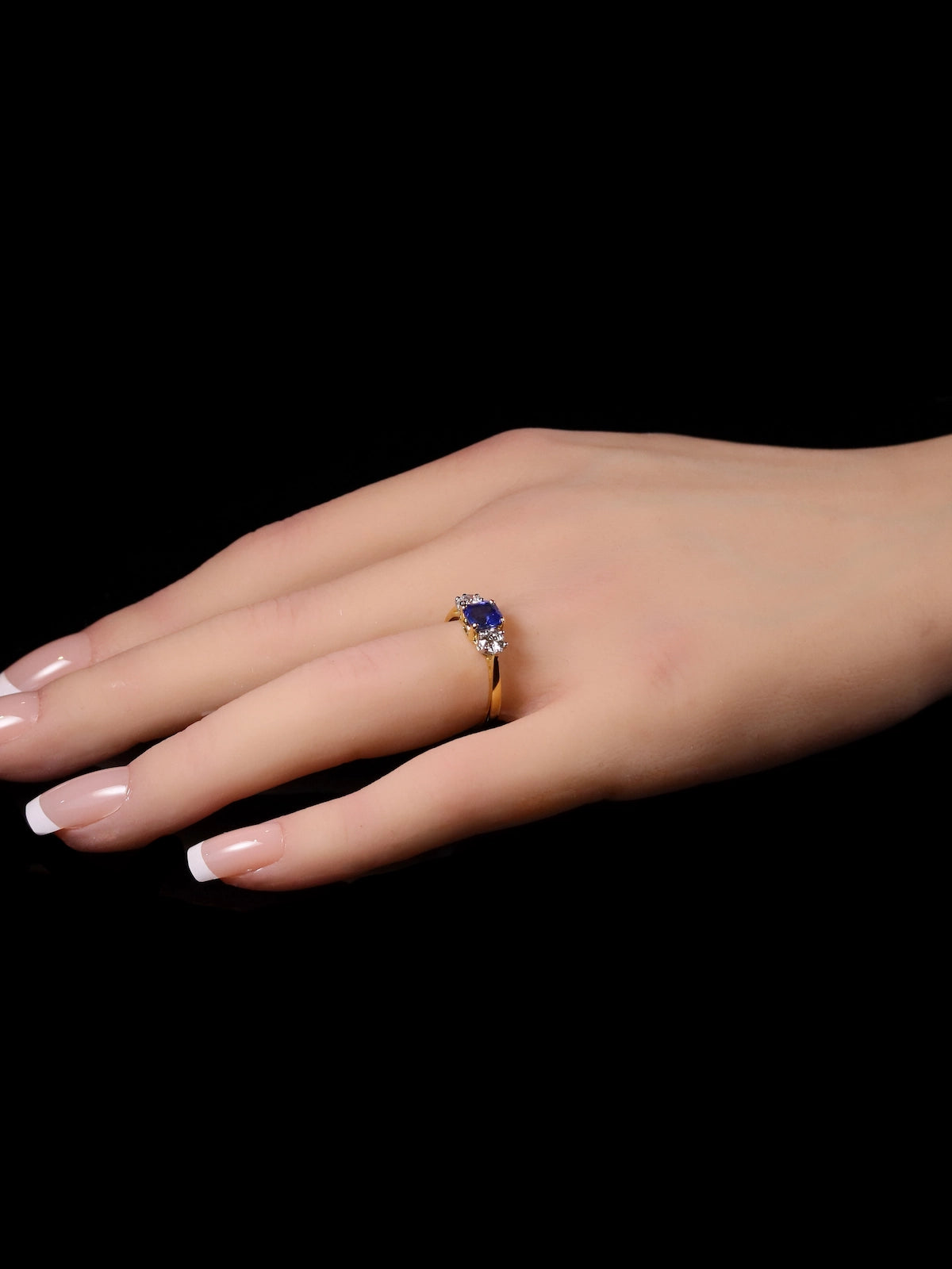 18ct Gold and Platinum Square Sapphire and Diamond Trilogy Ring
