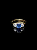 18ct Gold and Platinum Square Sapphire and Diamond Trilogy Ring