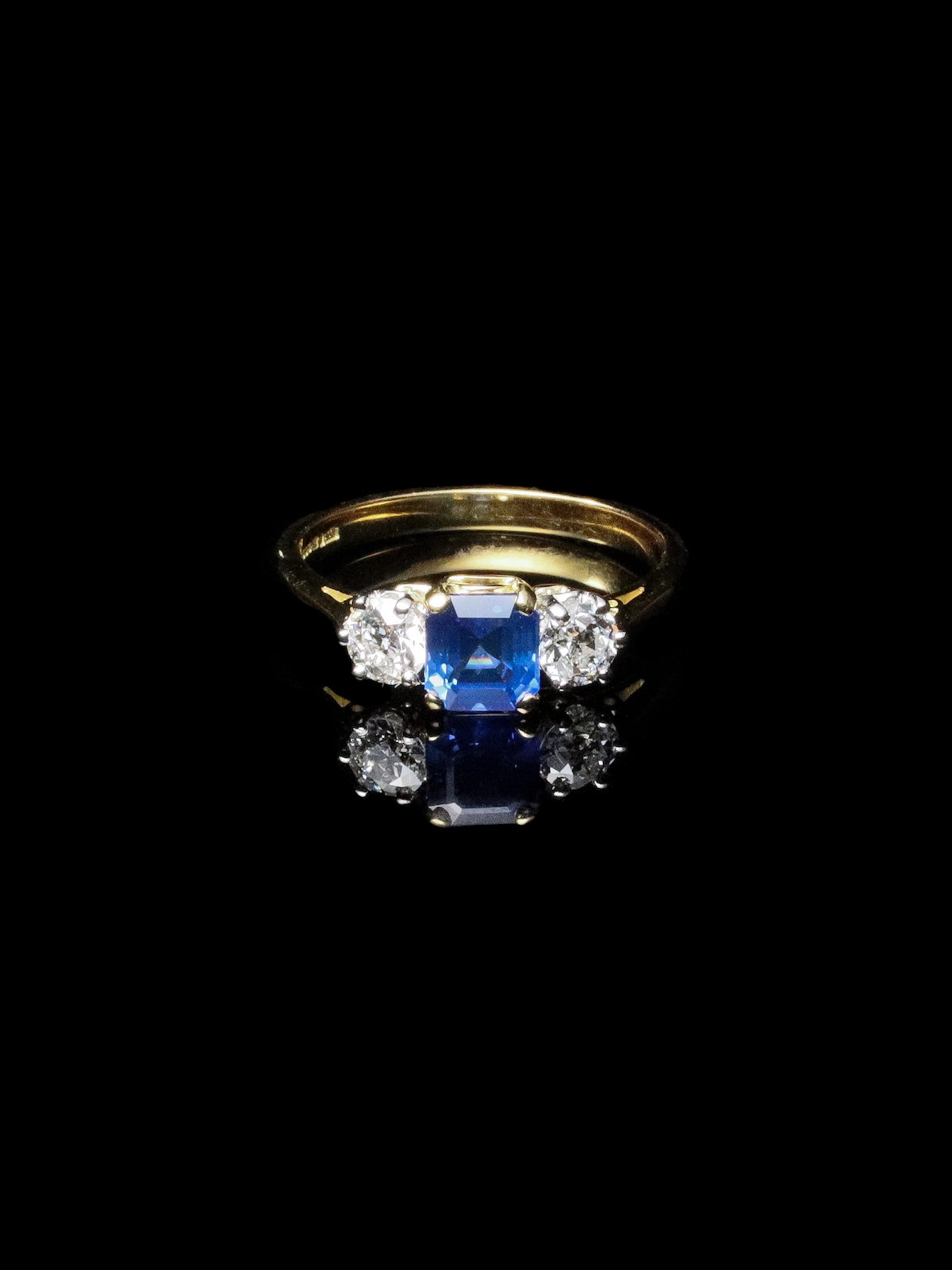 18ct Gold and Platinum Square Sapphire and Diamond Trilogy Ring