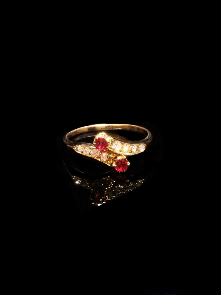 Antique 18ct Yellow Gold Ruby and Old-Cut Diamond Twist Ring