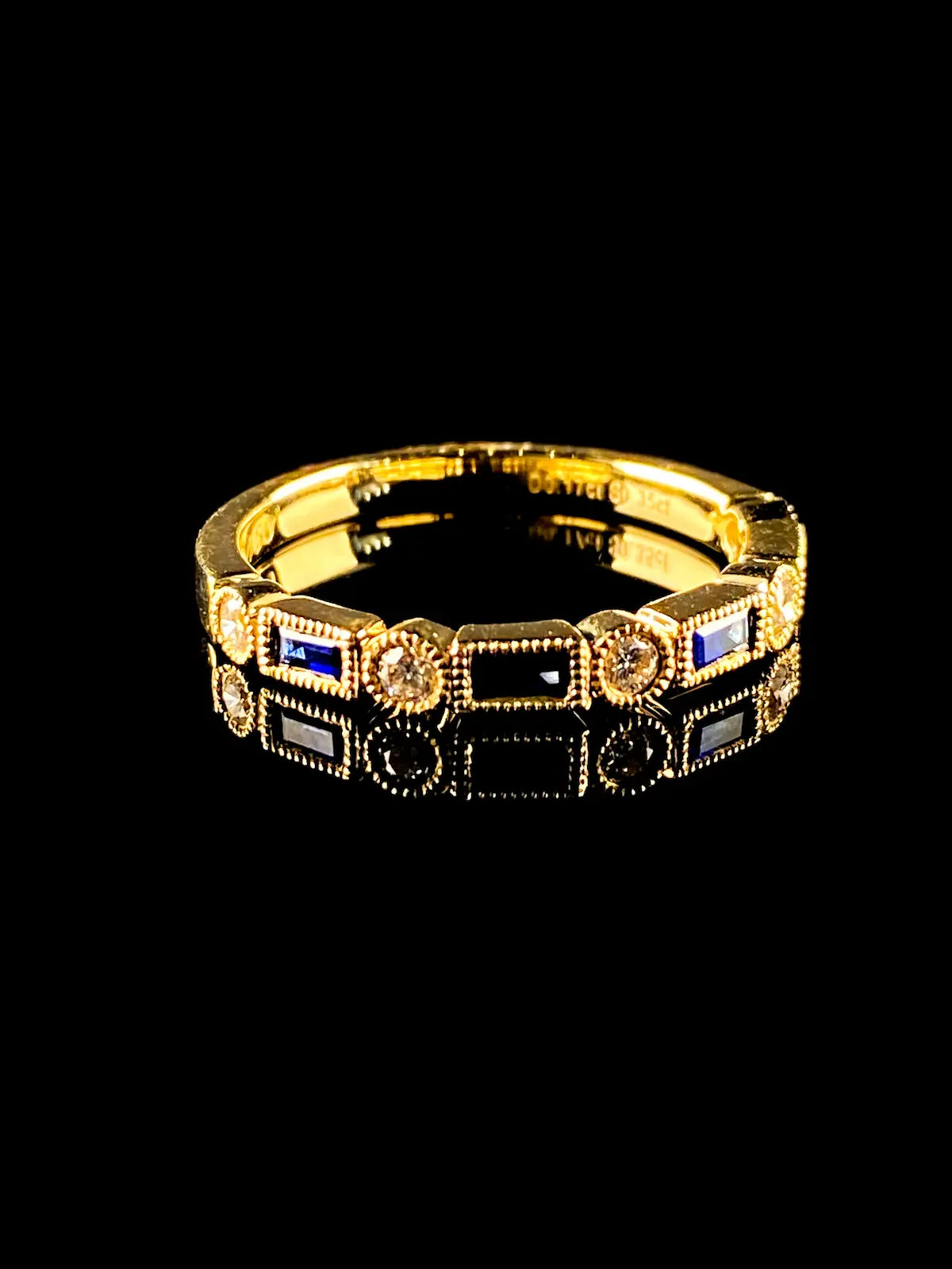 Art Deco Style 18ct Gold Nine Stone Diamond and 0.44ct Sapphire Half Eternity Ring