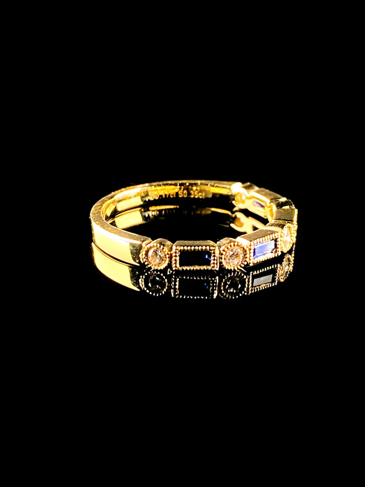 Art Deco Style 18ct Gold Nine Stone Diamond and 0.44ct Sapphire Half Eternity Ring