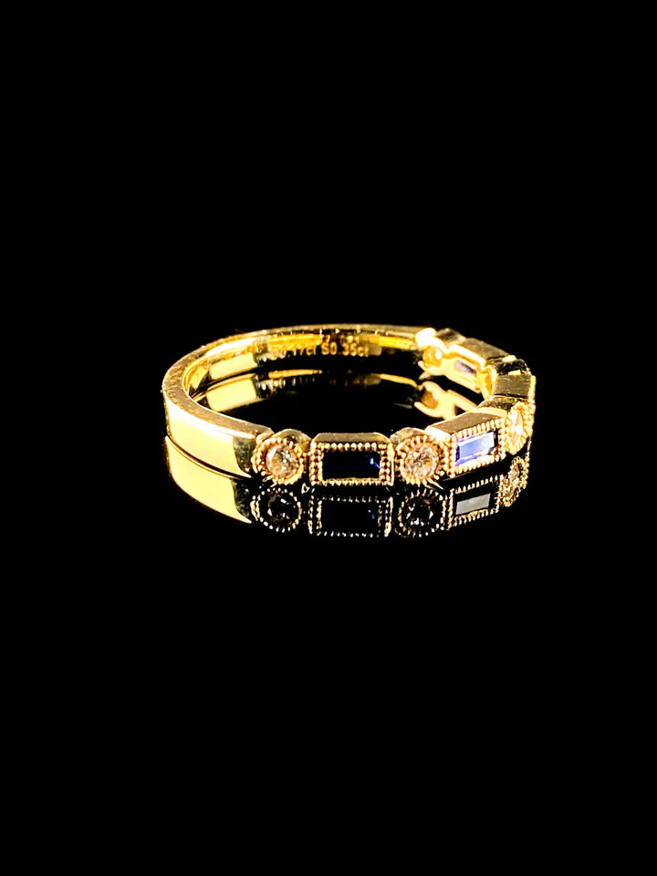Art Deco Style 18ct Gold Nine Stone Diamond and 0.44ct Sapphire Half Eternity Ring