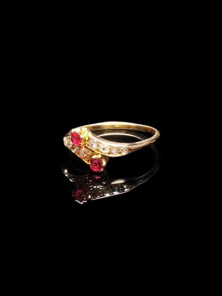 Antique 18ct Yellow Gold Ruby and Old-Cut Diamond Twist Ring