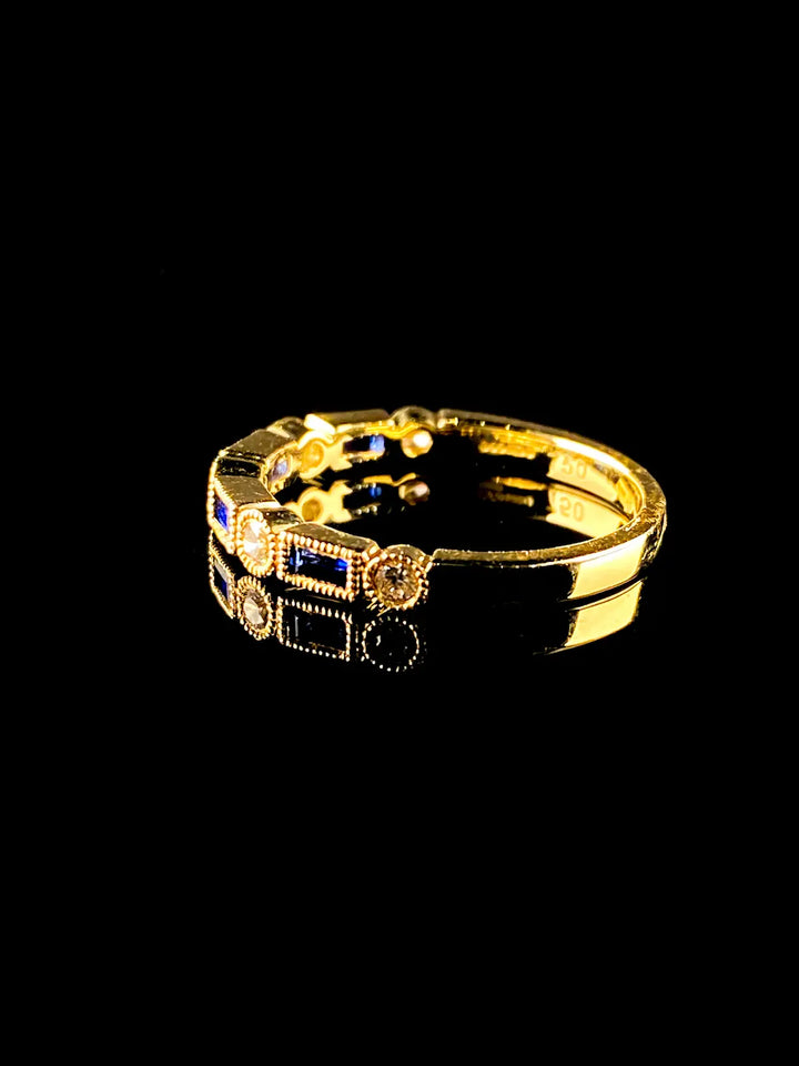 Art Deco Style 18ct Gold Nine Stone Diamond and 0.44ct Sapphire Half Eternity Ring