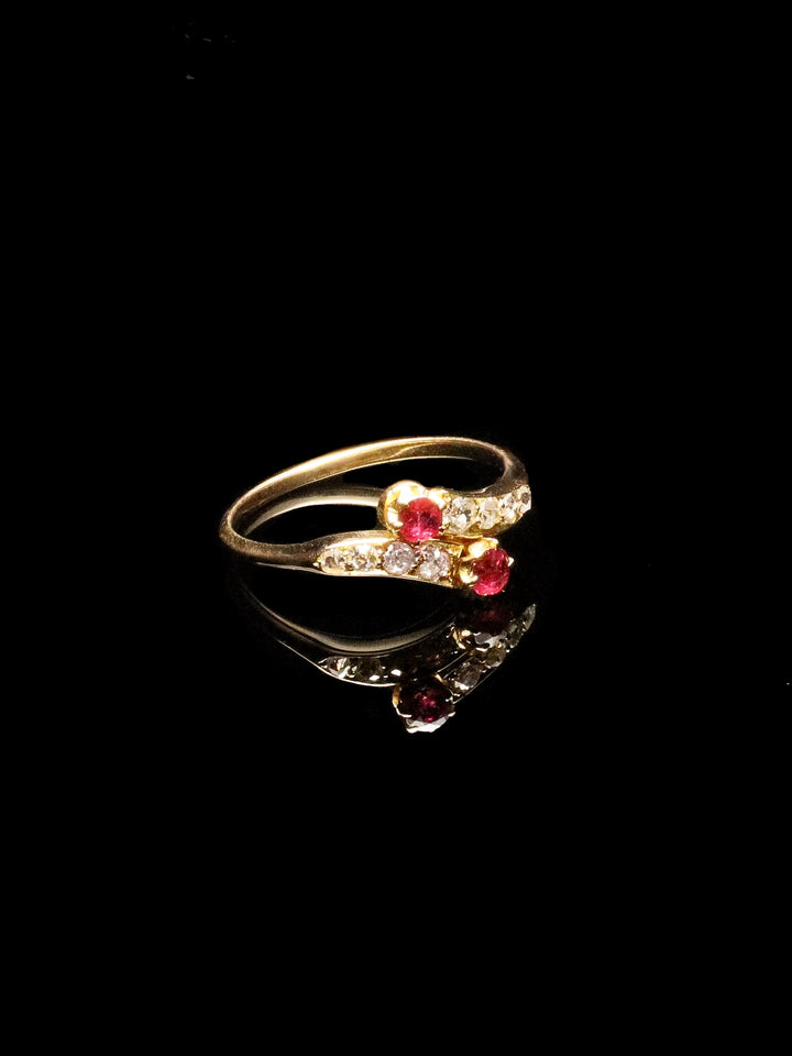 Antique 18ct Yellow Gold Ruby and Old-Cut Diamond Twist Ring
