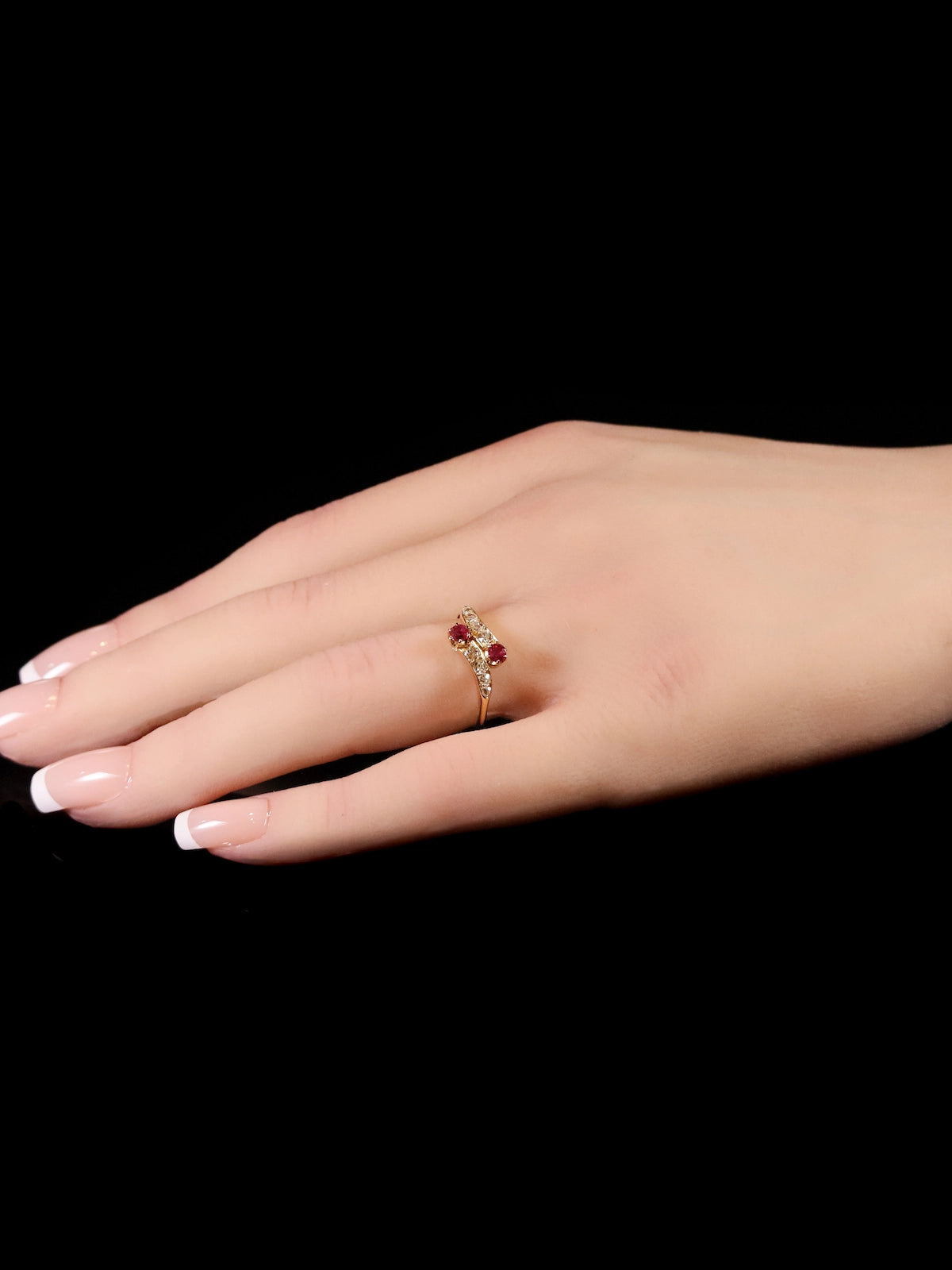 Antique 18ct Yellow Gold Ruby and Old-Cut Diamond Twist Ring
