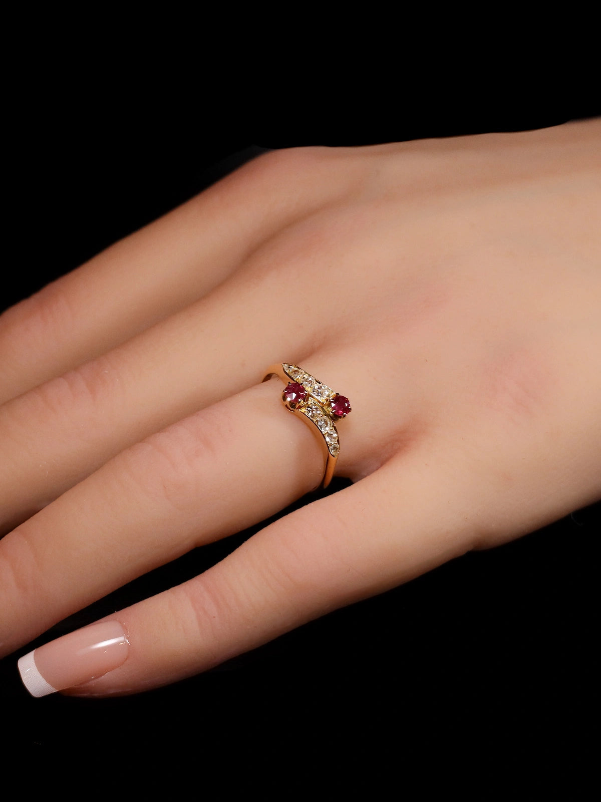 Antique 18ct Yellow Gold Ruby and Old-Cut Diamond Twist Ring