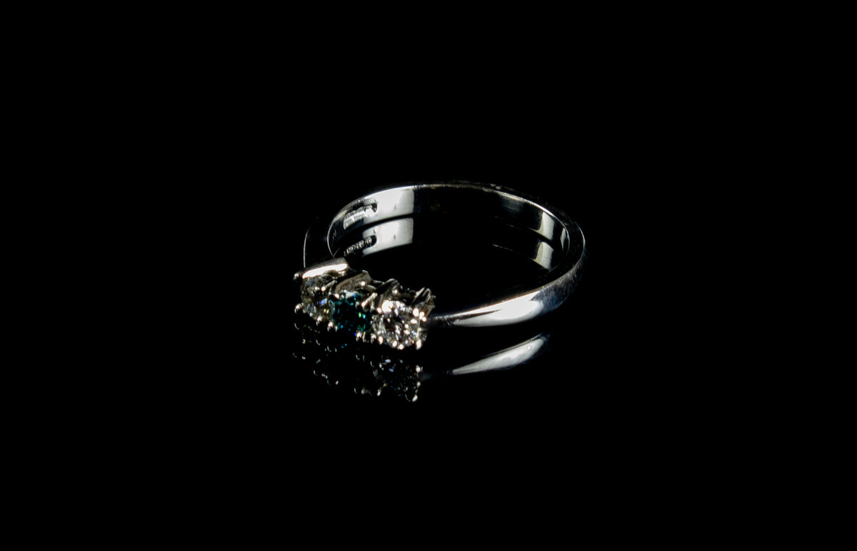 Three Stone Blue Zircone and Diamond Ring set in Platinum