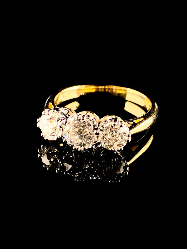 18ct Gold and Platinum Three Stone Old Cut Diamond Ring, 1.58ct