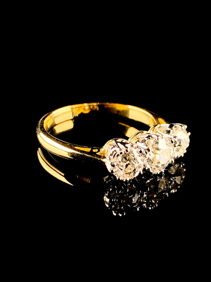 18ct Gold and Platinum Three Stone Old Cut Diamond Ring, 1.58ct