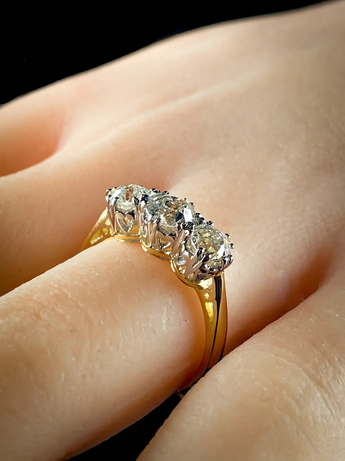 18ct Gold and Platinum Three Stone Old Cut Diamond Ring, 1.58ct