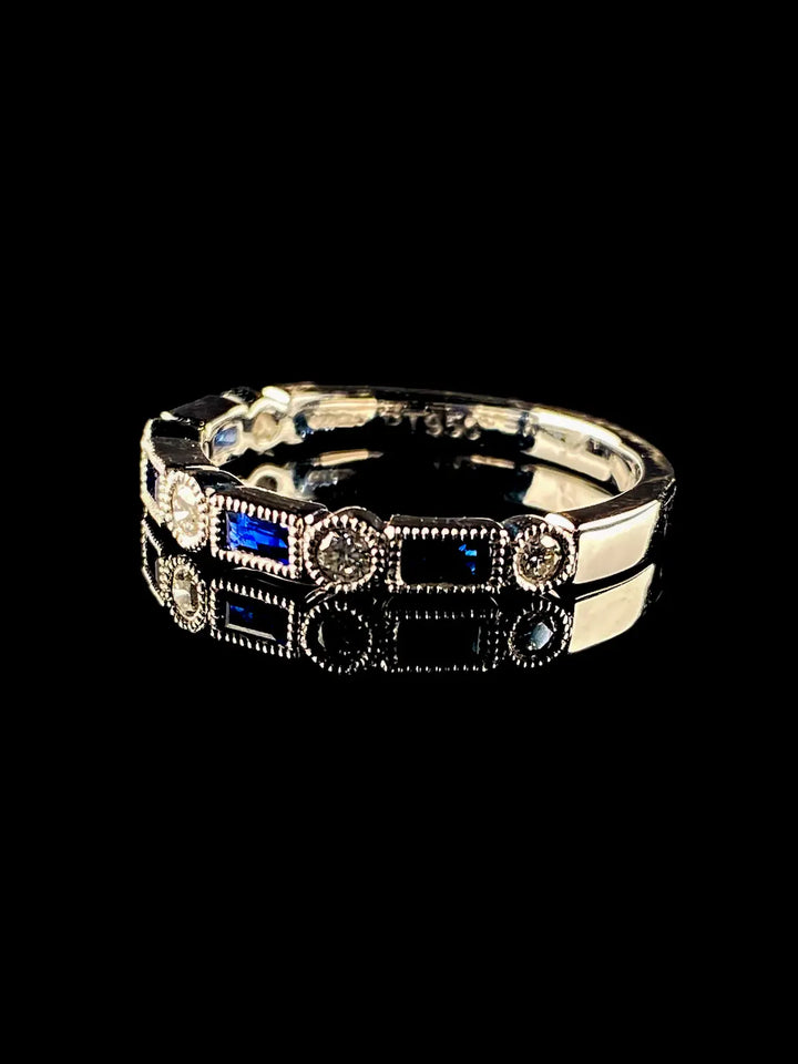 Platinum Art Deco Style Nine Stone 0.44ct Sapphire and Diamond Half Eternity Ring