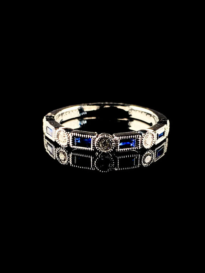 Platinum Art Deco Style Nine Stone 0.44ct Sapphire and Diamond Half Eternity Ring