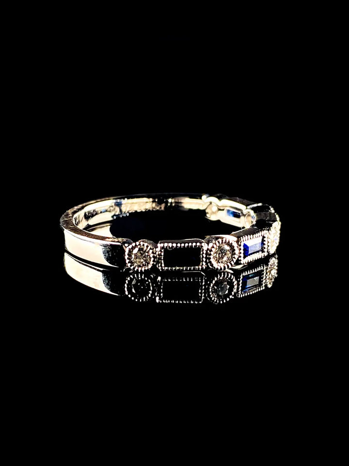 Platinum Art Deco Style Nine Stone 0.44ct Sapphire and Diamond Half Eternity Ring