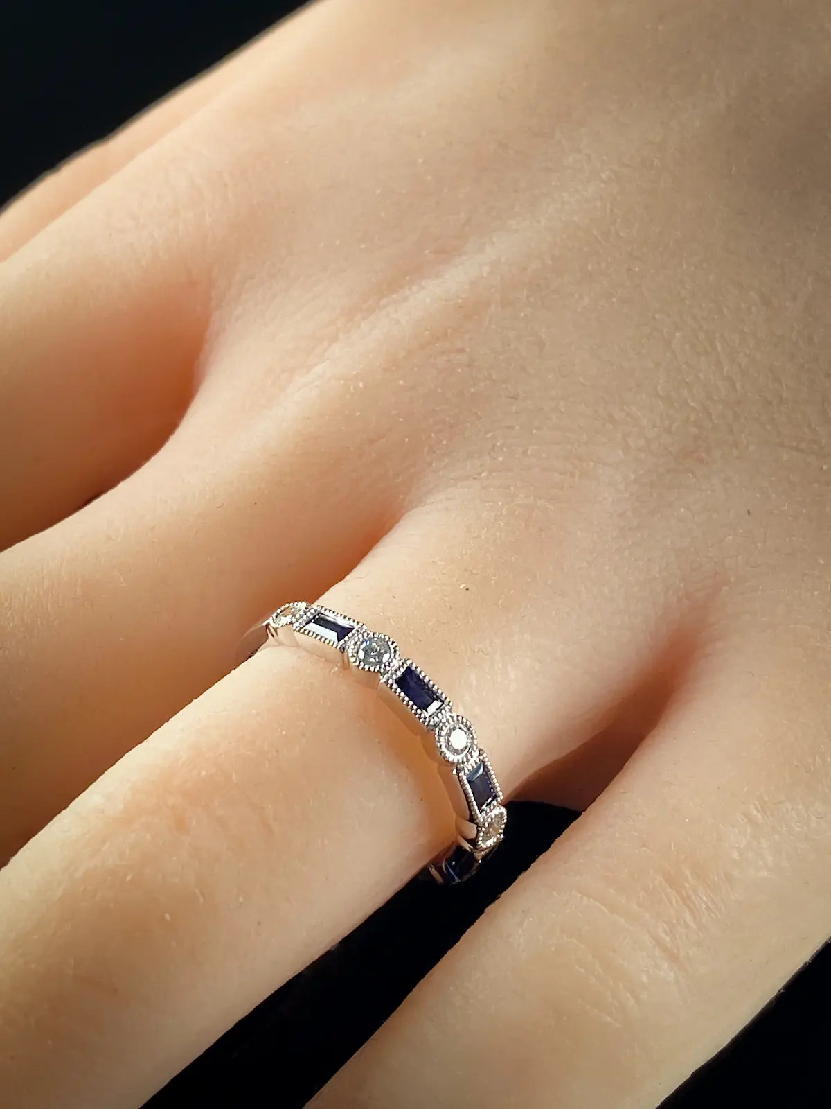 Platinum Art Deco Style Nine Stone 0.44ct Sapphire and Diamond Half Eternity Ring
