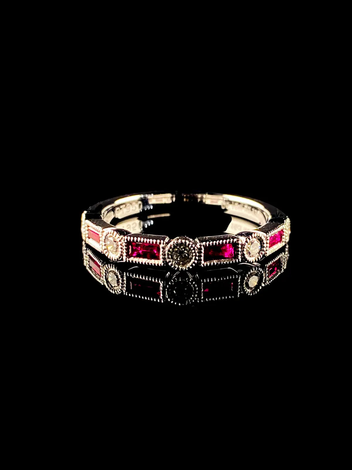 Art Deco Style Platinum Nine Stone 0.33ct  Ruby and Diamond Half Eternity Ring