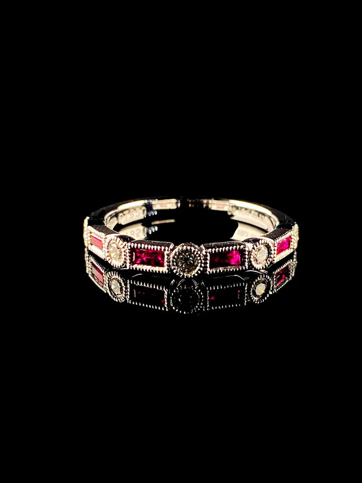 Art Deco Style Platinum Nine Stone 0.33ct  Ruby and Diamond Half Eternity Ring